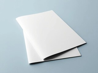 Blank white A4  brochure mockup on light blue background.