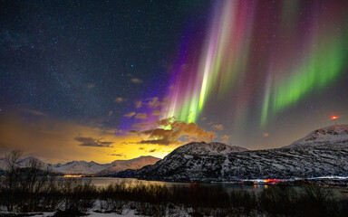 aurora borealis over the mountains
