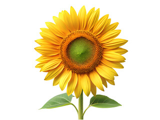 Fototapeta premium A vibrant sunflower, symbol of summer joy and radiant optimism, basking in bright sunlight against a pure white background.