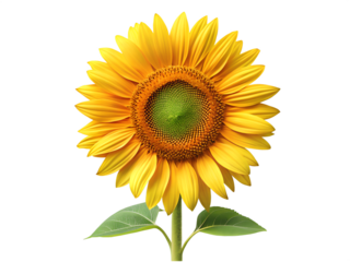 A vibrant sunflower, symbol of summer joy and radiant optimism, basking in bright sunlight against a pure white background.