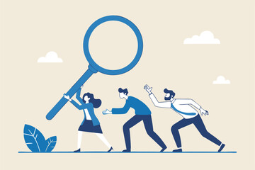 Search new job, finding candidate or discover talent, hiring and recruitment, SEO search engine optimization, find career opportunity concept, business people HR push magnifying glass on search bar.