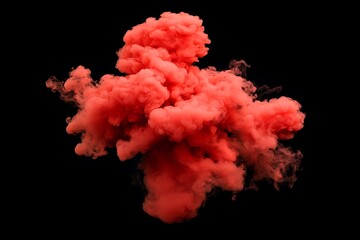 A vibrant coral cloud bursts forth, a dramatic explosion of color against a stark black background.