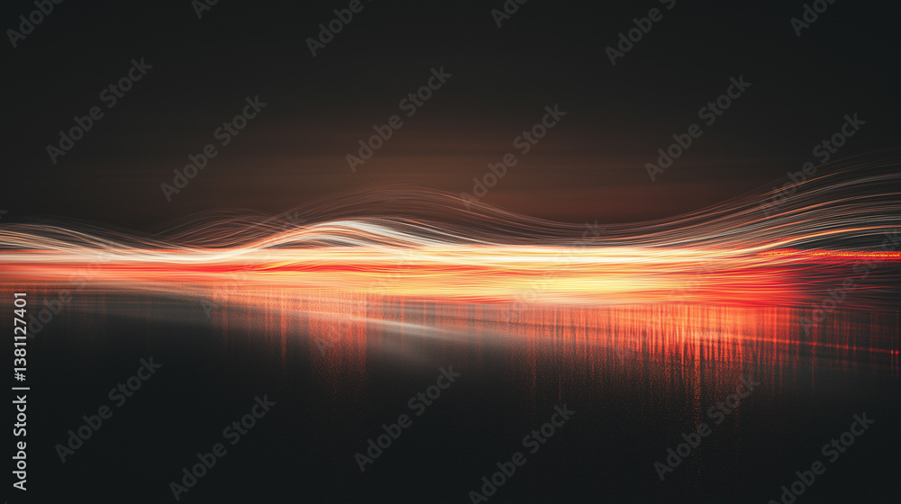 Wall mural long exposure captures flowing light trails over a reflective surface at night in a vivid display of