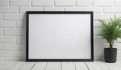 Minimalist Picture Frame Mockup on White Wall in Modern Interior Design