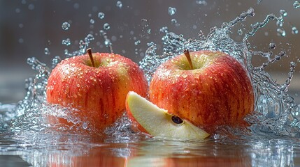 Fresh apples in water with splashes
