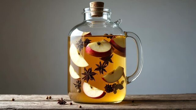 Fermenting apple mead or fruit wine in a glass carboy.