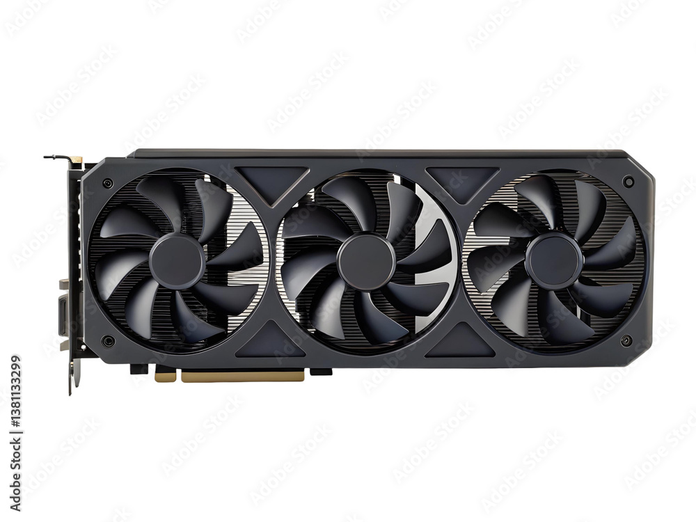 Fototapete Close up of a dark graphics card with three fans on a transparent background in studio lighting