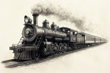Naklejka premium The Detailed Illustration of a Steam Train Traveling on a Railroad