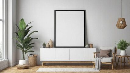 3D Frame Mockup in Stylish Modern Living Room Interior
