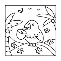 Summer Coloring Pages, bold & easy coloring page, summer background, summer food, Summer vacation, Hand drawn coloring page, Summer set of icons, Travel, beach, summer holidays, Vector illustration