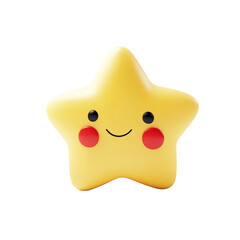Bright yellow star with smiling face and rosy cheeks adds joy to any decor, perfect for children's rooms or playful spaces. Transparent background png.