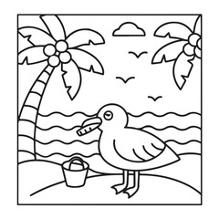 Summer Coloring Pages, bold & easy coloring page, summer background, summer food, Summer vacation, Hand drawn coloring page, Summer set of icons, Travel, beach, summer holidays, Vector illustration