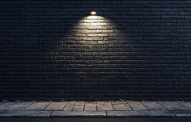Dark brick wall illuminated by a street lamp at night