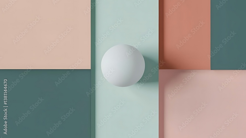 Aufkleber a sphere resting on pastel colored geometric background. the arrangement is a soft color-blocked com