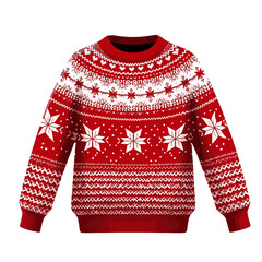 Red sweater with white snowflake patterns perfect for winter celebrations and holiday gatherings