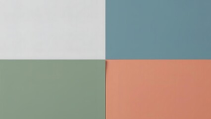 Obraz premium Abstract arrangement of pastel colored squares: white, blue, sage green, and coral creating a minimalist, modern aesthetic. Flat lay.