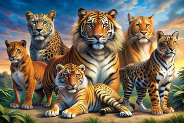 Striped feline predator, a wild Bengal tiger head