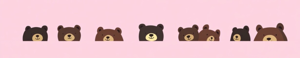 Obraz premium Eight Brown and Black Pixel Art Bear Heads on Pink Background