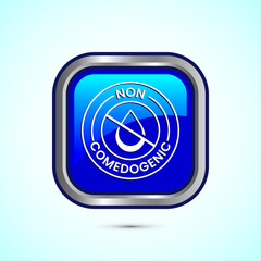 Non comedogenic icon design illustration, non comedogenic label sign. Blue color square button design