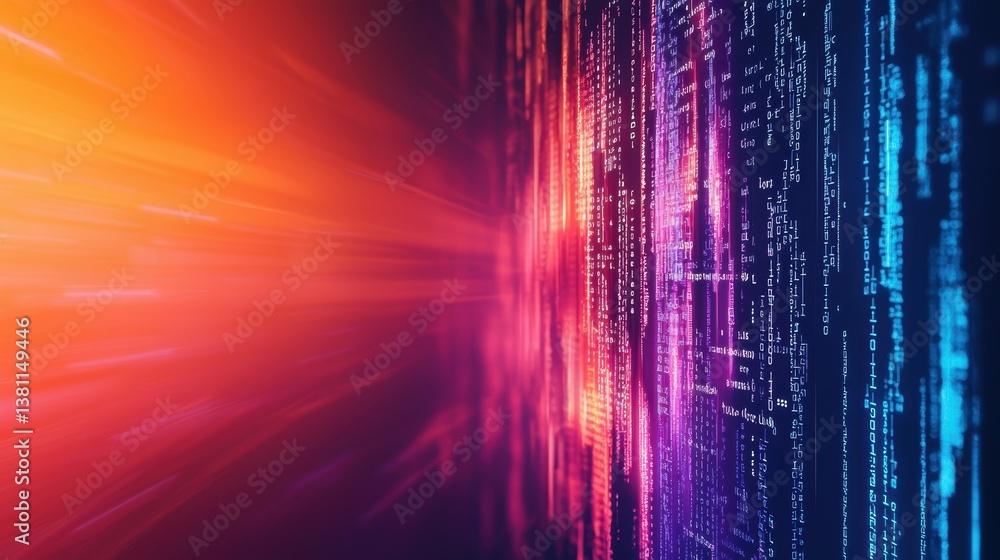 Poster dynamic abstract code scrolling down against a dark background digital art tech environment high con