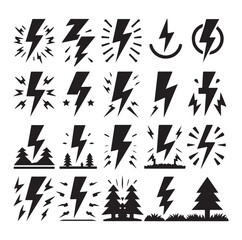 Lightning bolt icons silhouette set Vector Illustration design.