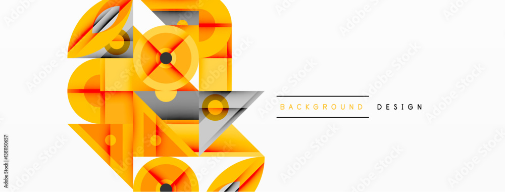 Poster Abstract geometric composition. Orange, gray shapes overlap creating dynamic visual effect. Modern design element for backgrounds, presentations.