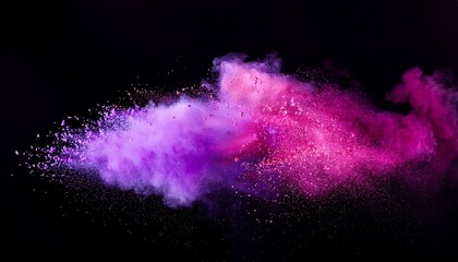 explosion of colored powder and dust smoke splash pink and purple on black background