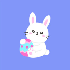 Adorable White Bunny Hugging a Small Easter Egg with Zigzag Patterns
