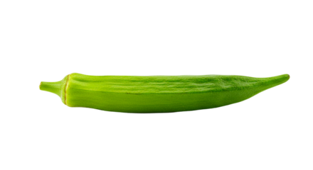 A single okra pod lying horizontally against a black background in a studio setting isolated view