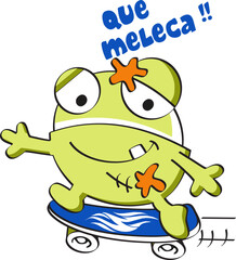 Happy Cartoon Frog Skateboarding