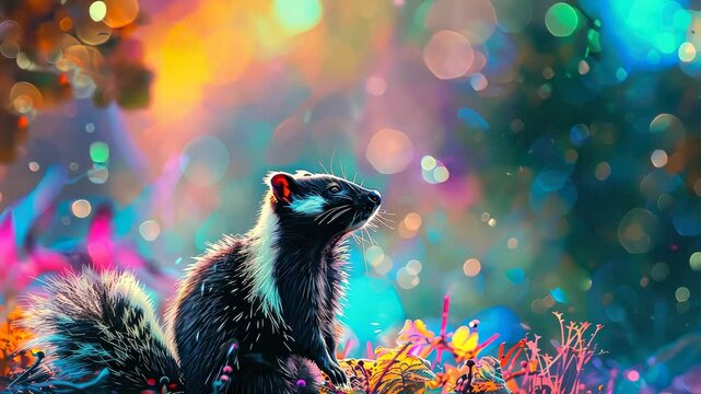 skunk portrait in the forest. Selective focus. nature.