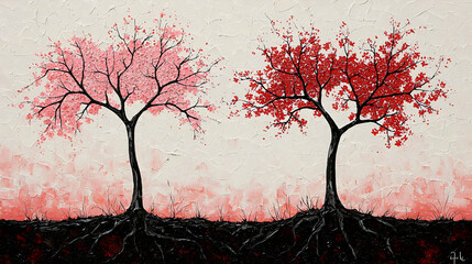 Pink and Red Trees Abstract Painting