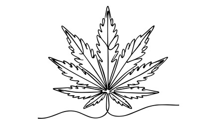 A minimalist continuous one-line drawing of a fresh cannabis leaf