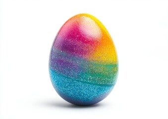 Vibrant rainbow painted Easter egg, studio shot, white background