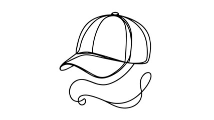 minimalist continuous one line drawing illustration of a baseball cap