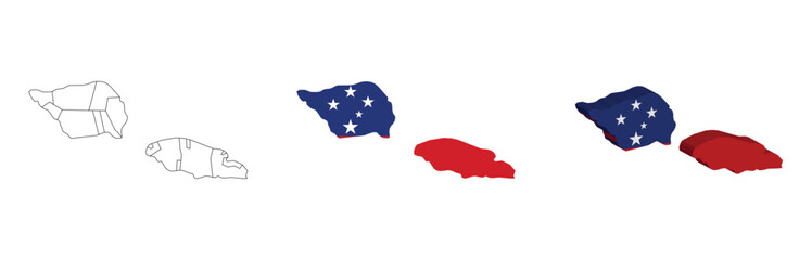 Samoa outline, fill with flag and 3d map