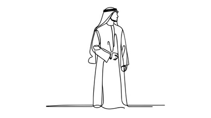 arab man in traditional outfit one continuous line drawing
