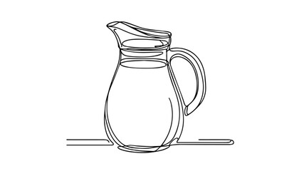 minimalist continuous one line drawing illustration of a Glass jug of fresh milk