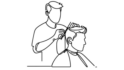 a man getting a haircut one line drawing