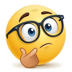 Naklejka premium Playful Cartoon Emoji Thinking Deeply, Colorful Digital Art, Virtual Environment, Concept Illustration, Whimsical Style