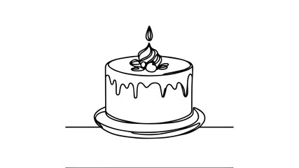 cake one continuous line illustration