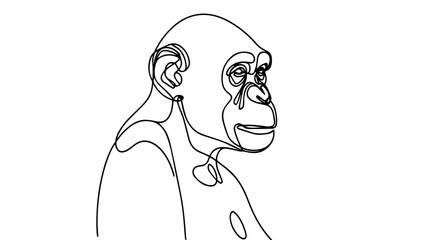 minimalist continuous one line drawing illustration of a realistic chimpanzee 