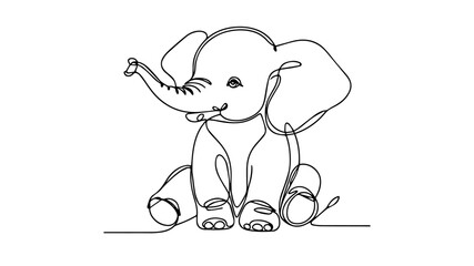 minimalist continuous one line drawing illustration of a playful cute little baby elephant