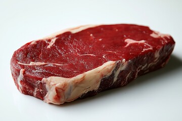 Raw Rib-Eye Steak with Rich Marbling on Clean White Background