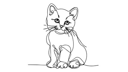 minimalist continuous one line drawing illustration of a realistic cute little kitten