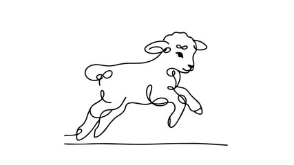 cute little lamb running one continuous line 