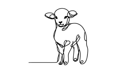minimalist continuous one line drawing illustration of a realistic  cute little lamb