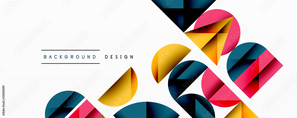 Poster Abstract geometric shapes overlap. Vibrant colors create dynamic composition. Modern design elements suggest innovation, creativity. Minimalist aesthetic.