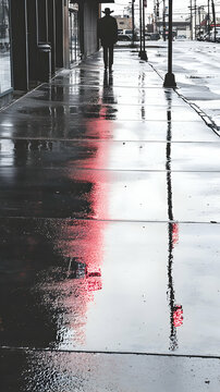 Fototapeta Rainy City Street Reflection Silhouette