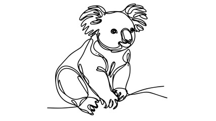 minimalist continuous one line drawing illustration of a koala using one continuous line